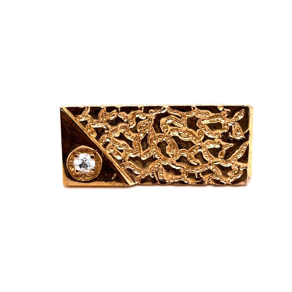 Vintage Gold Tone Brutalist Nugget Texture Money Clip with Crystal Accent